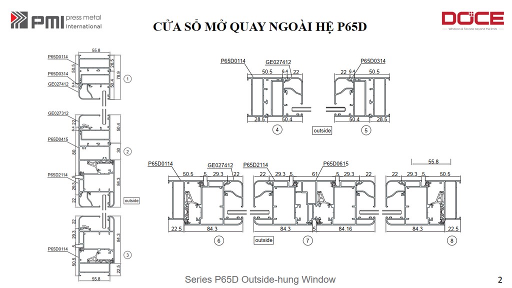 P65D PMI HỆ CAO CẤP CỬA SỔ MỞ QUAY, MỞ LẬT 10 PMI CUA SO HE P65D 2