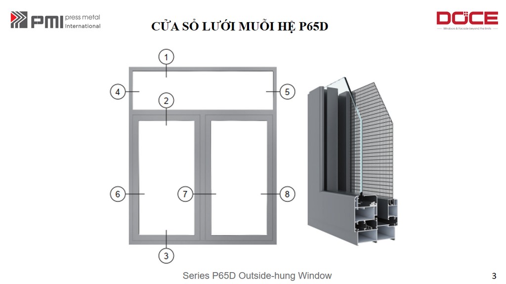 P65D PMI HỆ CAO CẤP CỬA SỔ MỞ QUAY, MỞ LẬT 11 PMI CUA SO HE P65D 3