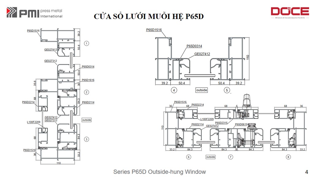 P65D PMI HỆ CAO CẤP CỬA SỔ MỞ QUAY, MỞ LẬT 12 PMI CUA SO HE P65D 4
