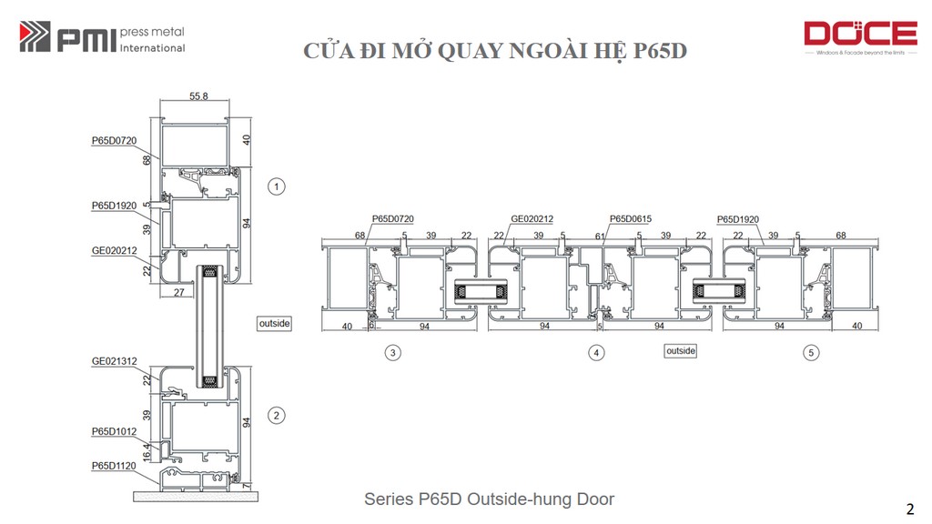 P65D PMI HỆ CAO CẤP CỬA ĐI MỞ QUAY 10 CUA DI P65D
